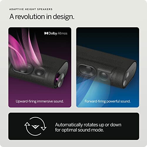 Adaptive speakers with upward and forward-firing sound features.