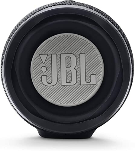 Bottom view of a JBL portable speaker showing logo.