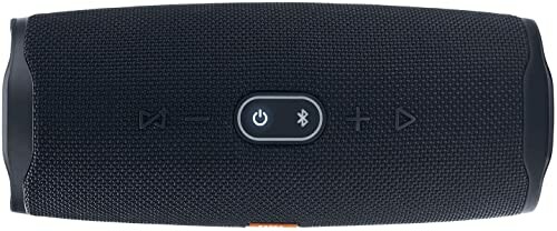 Top view of a black portable Bluetooth speaker with control buttons.