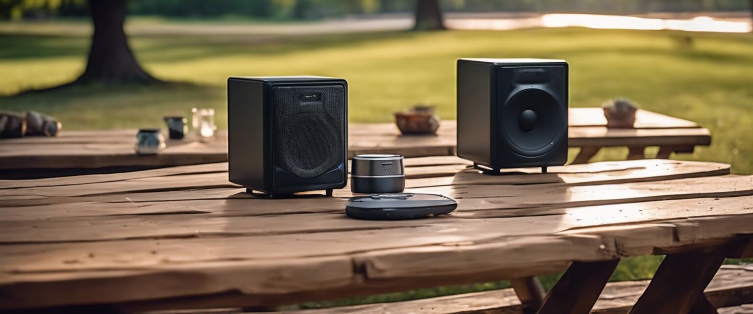 Portable speakers in a park