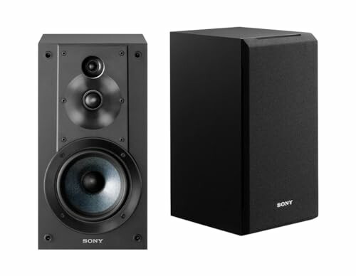 Sony speakers, front and side view.